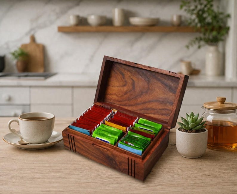 Wooden Tea Box Organiser | Engraved Tea Bag Storage Chest |6 ...