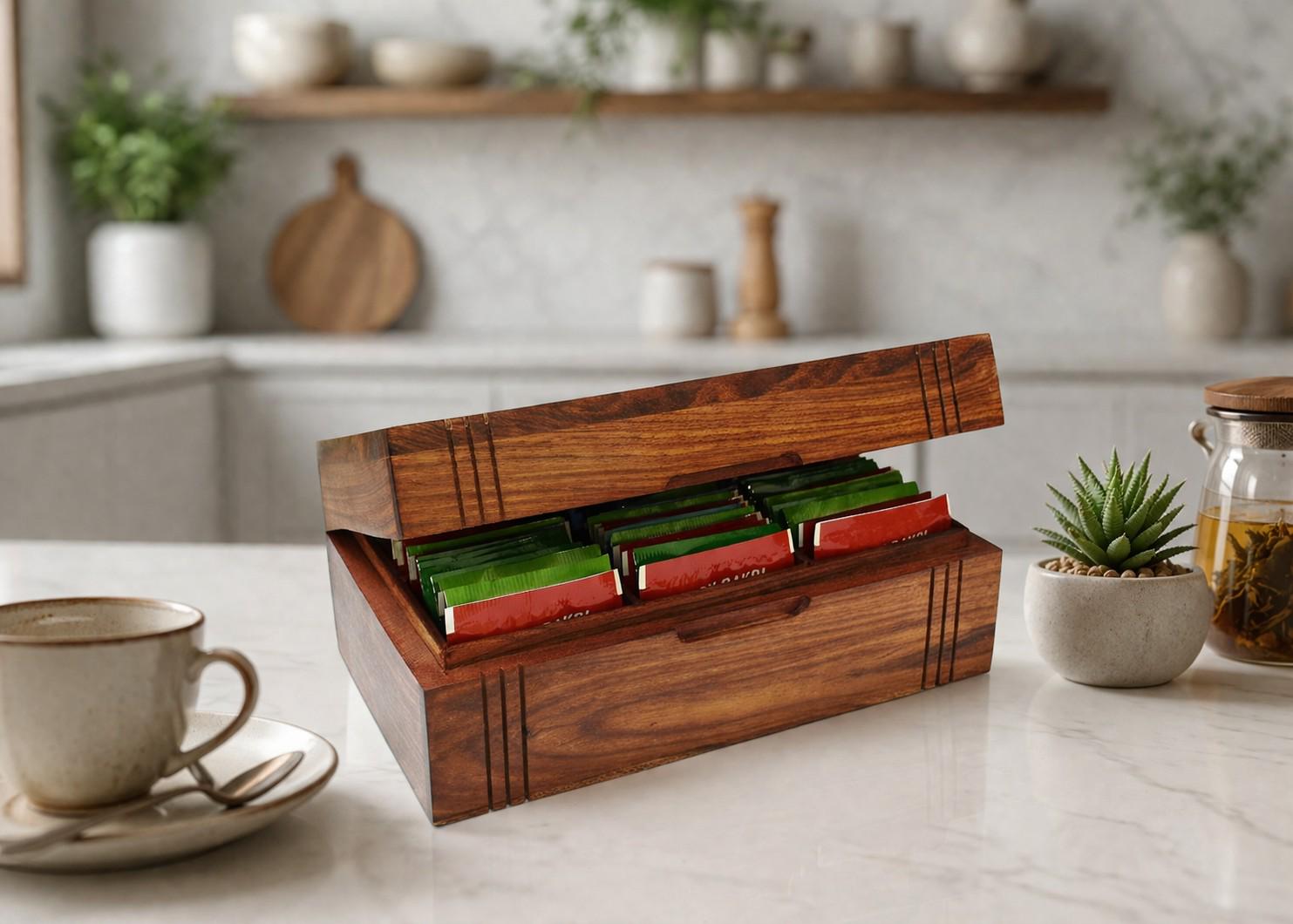 Wooden Tea Box Organiser | Engraved Tea Bag Storage Chest |6 ...