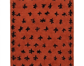 Tappeto rustico color terracotta nero, tappeto in lana trapuntato fatto a mano, tappeto boho per camera da letto, tappeto geometrico tribale, arredamento moderno in stile rustico.