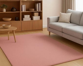 Oudroze getuft tapijt - effen blosroze vloerkleed voor woonkamer, minimalistisch zachtroze tapijt, gezellig modern interieur, effen pastelkleurige vloerkleed
