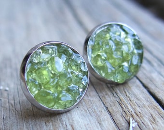 Green Peridot Earrings, August Birthstone, Crystal Gift, Lime Green, Mother's Day Present, Wife Girlfriend, Chunky Stud, Mom Gift Gemstone