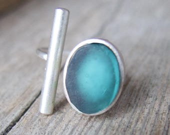 Sea Glass Ring Adjustable, Aqua Blue in Silver Bezel, For Her, Handmade for Her, Friend, Mom, Mum, Sister, Nautical Beach