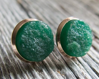 Green Emerald Post Earrings, May Birthstone, Birthday Gift, Rose Gold, Mother's Day, Gemstone, Forest Green, Made in Canada, Canadian Seller