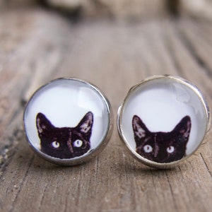 Black Cat Stud Earrings, Kittens Gift, Handmade Cute for Girls, Best Friends, Animal Lover, Quirky Whimsical, Silhouette, Mother's Day Sale,