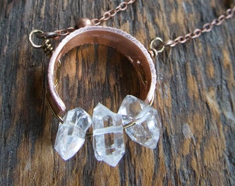 Herkimer Diamond Necklace, April Gemstone, Birthday Gift for Best Friend, Wife Mom, Birthstone Jewelry, Copper Industrial, Minimal, Handmade