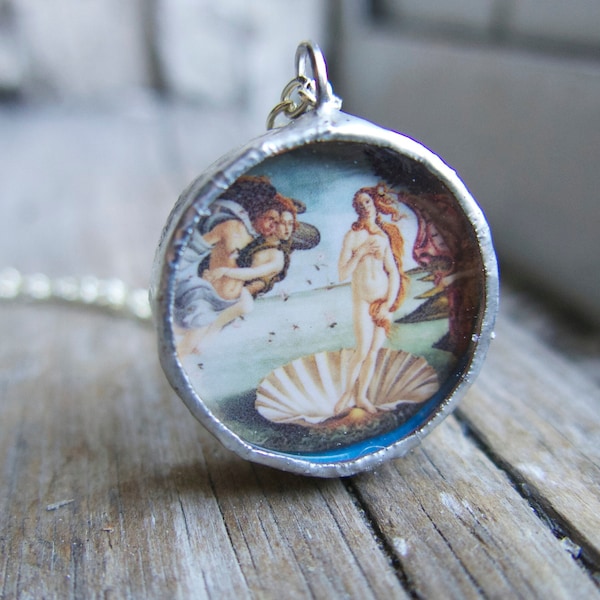 Collier La naissance de Vénus, pendentif Aphrodite déesse de l'amour, rond soudé, peinture classique, cadeau fait main pour elle, artiste d'art Botticelli