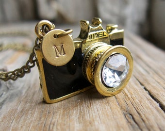 Miniature Camera Necklace, Photographer Mother's Day Gift, Personalized for Brother, Initial for Her Him Photography Men's Present, Friend