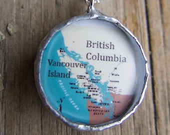 Vancouver Island Necklace, British Columbia Map, Jewelry Pendant Canadian, Canada Jewellery, Gift for Her, Tourist Travel