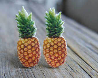 Summer Earrings Tropical Pineapple, Food Quirky Gift for Girls, Teens and Women, Fruit Kawaii, Fun Yellow, Green Post Beach Hawaii Jewellery