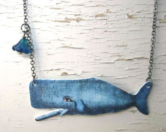 Nautical Whale Necklace Animal Statement Blue Sea Geekery Mother's Day Gift For Her Kitsch Moby Dick Teacher Women's Accessory Ocean Animal