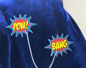 Comic Book Pin, Double Brooch, Gift Nerdy Girls, Word Bubbles, Mother's Day Sale, Pow Boom, Sweater Jewelry, Gifts for Her, Superhero Lover