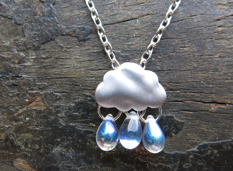 Cloud Necklace Gift Her, Clear Drop, Silver Raindrop Rain Snow Charm, Jewelry Wife Best Friend Mom, Summer Fashion, Gift Pendant, Teen Gift 