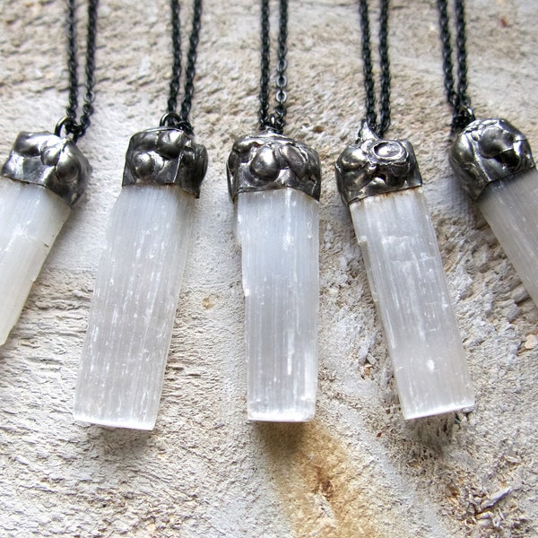 Selenite Wands Necklace, Mother's Day Gift, White Crystal Gemstones, Boho Bohemian, Natural Stones Gift for Her, Wife Mom Friend Soldered