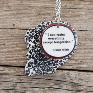 Oscar Wilde Necklace, Literary Temptation Quote for Her, Inspirational Sayings, Funny Phrases, Gift for Women, Classics, Gift Book Lovers