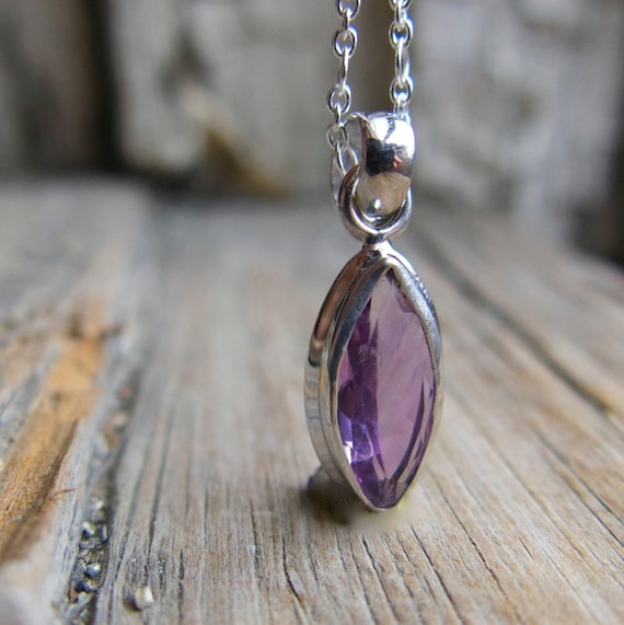 Amethyst Necklace, February Birthdays, Birthstone Gemstone, Fashion for Her, Present for Mom Mum, Sterling Silver Bezel and Chain, for Women
