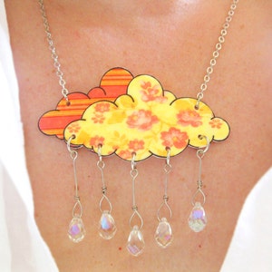 Bright Crystal Cloud Necklace Women Tangerine Orange Rain Shower Raindrop Floral image 1