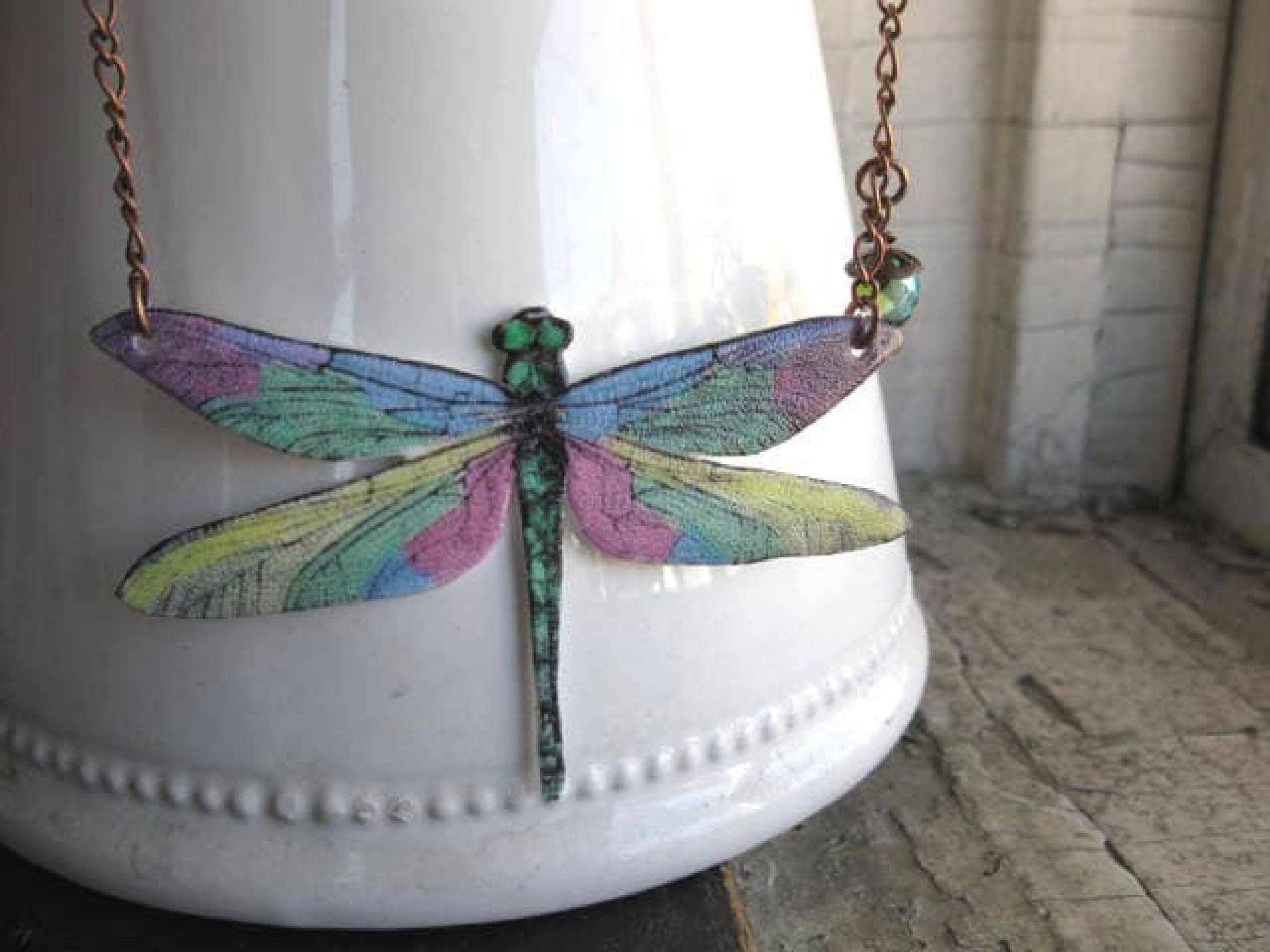 Collana Con Ciondolo Libellula In Vetro Quadrato | Gioiello Vegano Su Cordino Regolabile 42 Cm