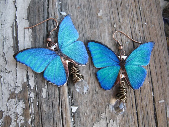 Teal butterfly earrings