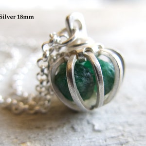 Raw Emerald Necklace, Crystal Green Gem, Gemini Sign, Mother's Day Gift, Push Present, May Birthstone, Rough Gemstone, Wife Cage Pendant image 2