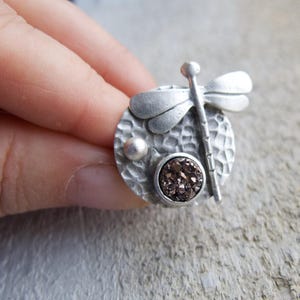Dragonfly Ring, Round Adjustable, Rose Gold Druzy, Nature Lover, Jewelry For Her, Mother Mom, Sister Friend, Modern Present