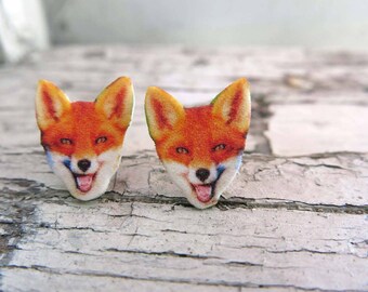 Pendientes de zorro, pendientes de animales, regalo para ella, regalo para adolescentes, joyas con imágenes peculiares, bosque