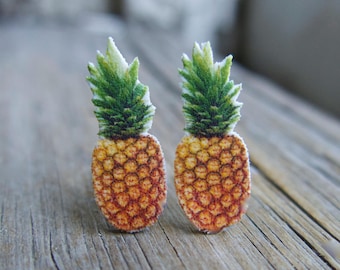 Orecchini a forma di ananas, tropicali, regalo originale per ragazze, adolescenti e donne, frutta kawaii, divertenti orecchini gialli e verdi, spiaggia hawaiana, gioielli