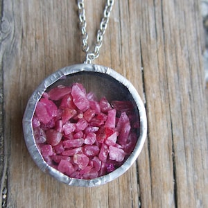 Shake Necklace Ruby Red Raw Gemstone Pendant: July Birthstone Floating Statement Jewelry, Gift for Wife, Friend, Mother