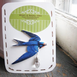 Blue Swallow Bird Brooch, Handmade Gift Her, Animal Pin, Woodland Jewelry, Crystal, Present for Girls, Birthday Teens, Present for Friend image 6