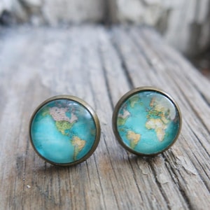 World Traveler Map Post Earrings: Blue Globe Glass Handmade Travel Jewelry