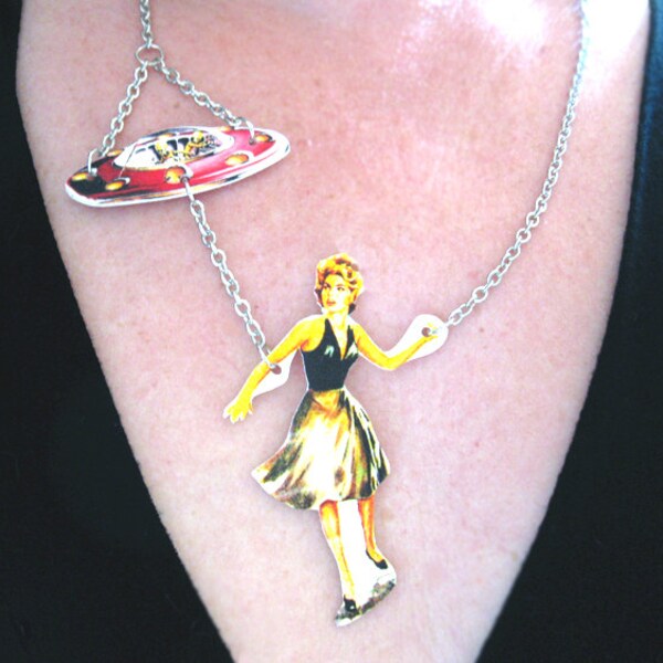 UFO Statement Necklace Jewelry Geekery Sci Fi uGIrl Pulp Kitsch Gift Nerd for Her Gift