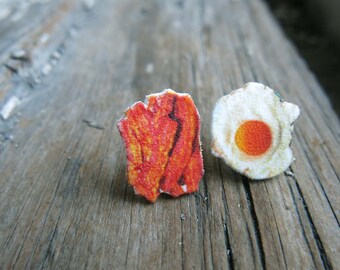 Food Bacon and Eggs Earrings Geekery Stud Post Fun Kitsch Quirky Jewelry for Her Novelty Gag Gift Food Lover Meat Egg Chef Cook Present