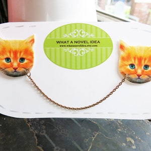 Schattige oranje kat broche pin, dubbele kraag, dierensieraden, kittens trend, funky vondsten voor haar, meisjes eigenzinnige kitsch, leuke dierenliefhebber, tienerplezier afbeelding 2