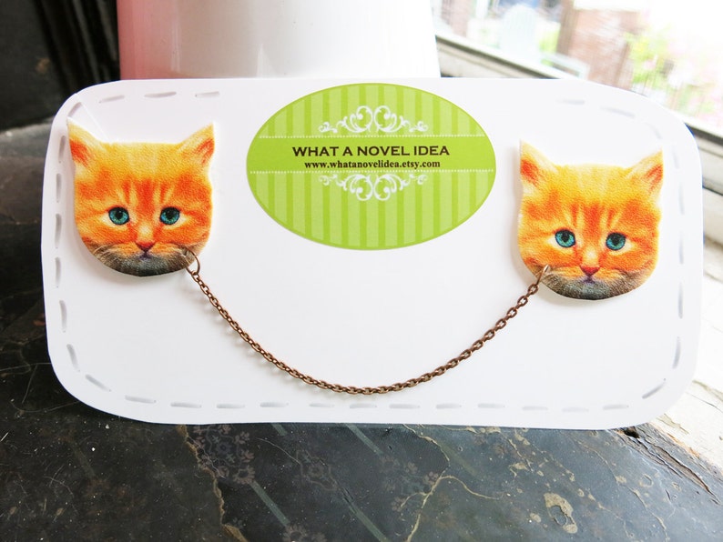 Schattige oranje kat broche pin, dubbele kraag, dierensieraden, kittens trend, funky vondsten voor haar, meisjes eigenzinnige kitsch, leuke dierenliefhebber, tienerplezier afbeelding 2