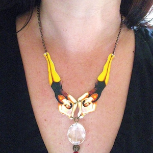Circus Acrobat Necklace, Vintage Inspired Gift, Retro Divers, Handmade for Her, Statement Jewelry, Large Piece, Costume Accessory