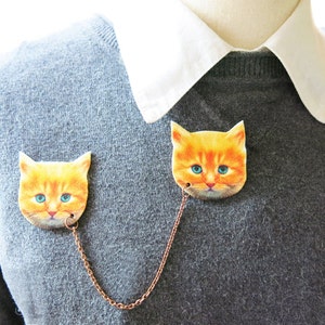 Schattige oranje kat broche pin, dubbele kraag, dierensieraden, kittens trend, funky vondsten voor haar, meisjes eigenzinnige kitsch, leuke dierenliefhebber, tienerplezier afbeelding 4