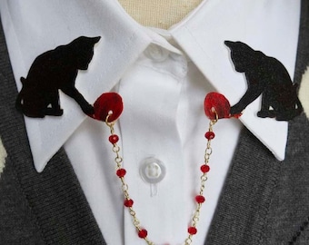 Sweater Pin Black Cat Double Brooch: Handmade Silhouette Jewelry, Whimsical Animal Lover Accessory, Quirky Artsy Pin for Jacket