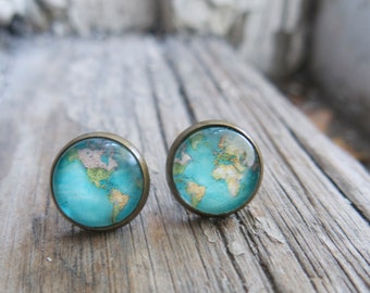 World Map Statement Earrings Stud Inspirational Wanderlust Travel Gift Adventure Best Friend Present Mismatched Wanderer