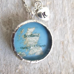 Friendship necklace Silver Scotland Map Pendant, Tartan Heart Charm, Personalized Initial Jewelry Scottish Keepsake