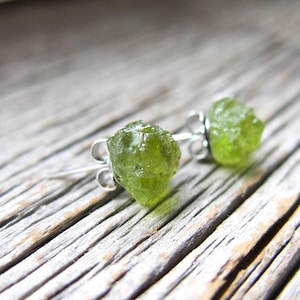 Green Peridot Earrings Jewelry Birthstone August, Raw Rough Mom Girlfriend Best Friend Crystal Gemstone Stud Post Leo Star Sign Push Present