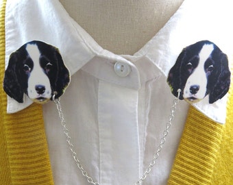 Cocker Spaniel Dog Brooch, Double Collar Pin, Black and White, Animal Sweater Pin, Gift For Her, Mother's Day Gift, Fun Quirky, Handmade