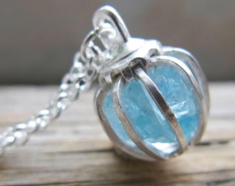 Aquamarine Necklace, Raw Blue Crystal Birthstones,  Present For Mom Gift, Sterling Silver, March Aqua Marine,For Her, RoughGemstone Pendant