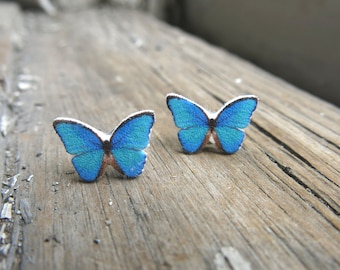 Earrings Blue Teal Butterfly, Post Stud, Insect Jewelry, Gift For Her, Present for Teen Tween, Pretty Summer Dainty Unusual Earrings, nature