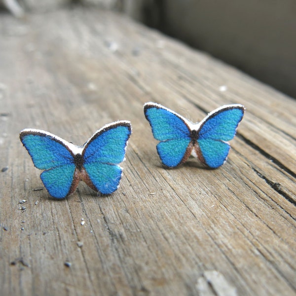Earrings Blue Teal Butterfly, Post Stud, Insect Jewelry, Gift For Her, Present for Teen Tween, Pretty Summer Dainty Unusual Earrings, nature