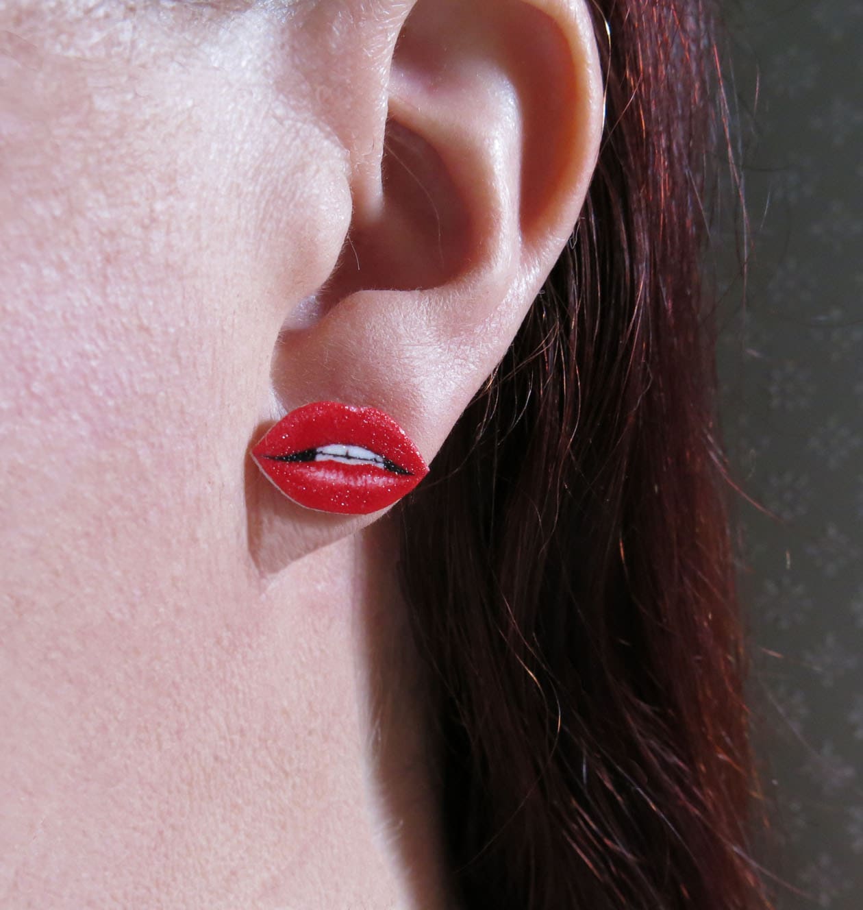 Lip Earrings Jewelry Gift Statement Red Hot Lips Stud Post Etsy