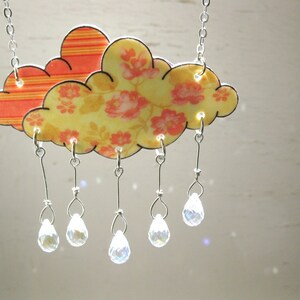 Bright Crystal Cloud Necklace Women Tangerine Orange Rain Shower Raindrop Floral image 2