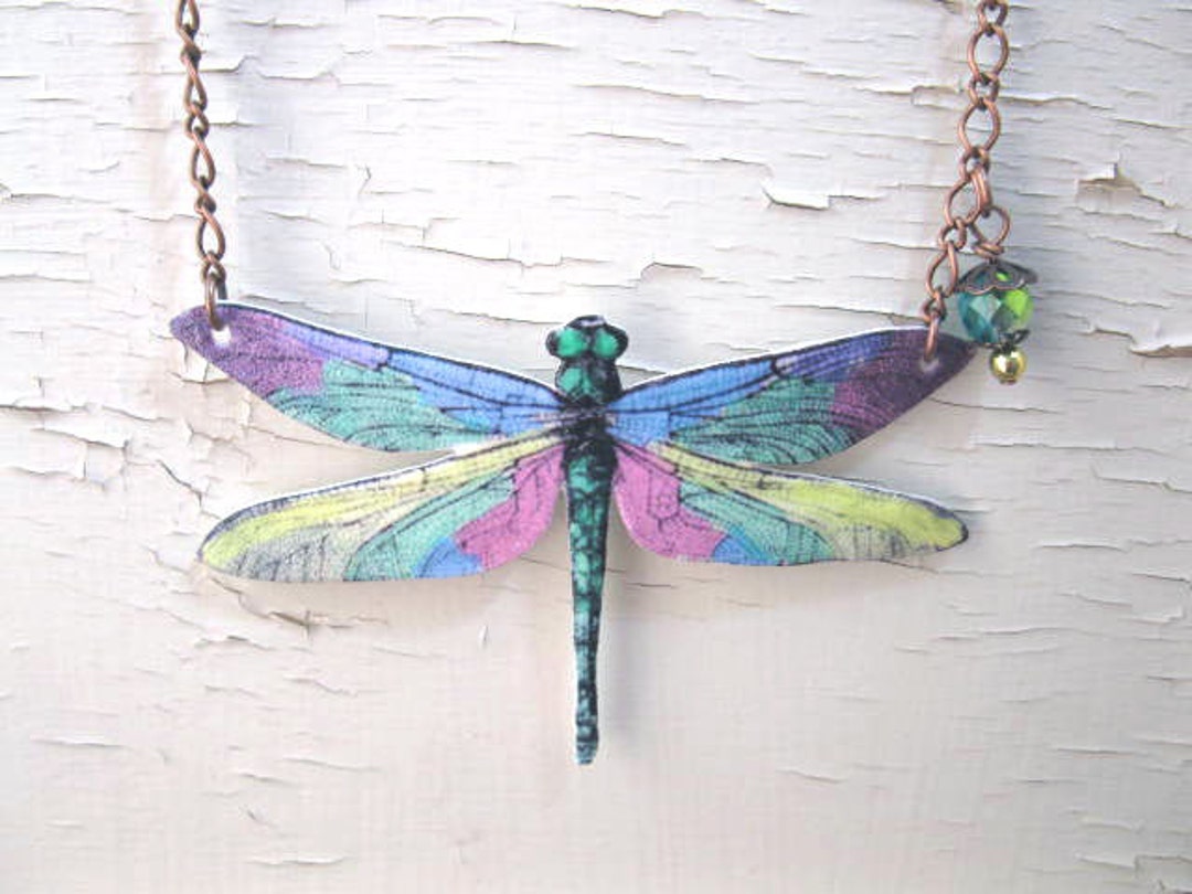 Dragonfly Necklace in Pastel Colors, Acrylic Jewellery for Women ...