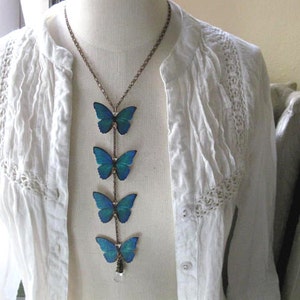 Long Pendant Necklace Insect Jewelry Teal Blue Butterfly Butterflies Lariat Unique Long Chain Best Seller Trend Butterflies