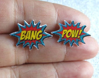 Comic Book Bubble Earrings: Pow Bang Acrylic Handmade Post Studs, Geeky Jewelry, Unique Statement Accessory