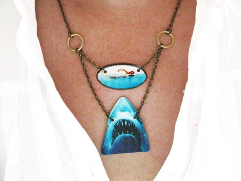 Statement Necklace Jaws Fan Jewelry Shark Week Animal Geekery Women Swimming Girl Unique Unusual and Weird Movie Gifts for Girls image 3