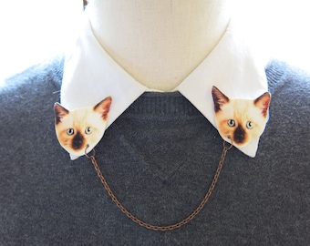 Animal Brooch Siamese Beige Brown Cat Double Collar Brooch Kittens Trend Gift